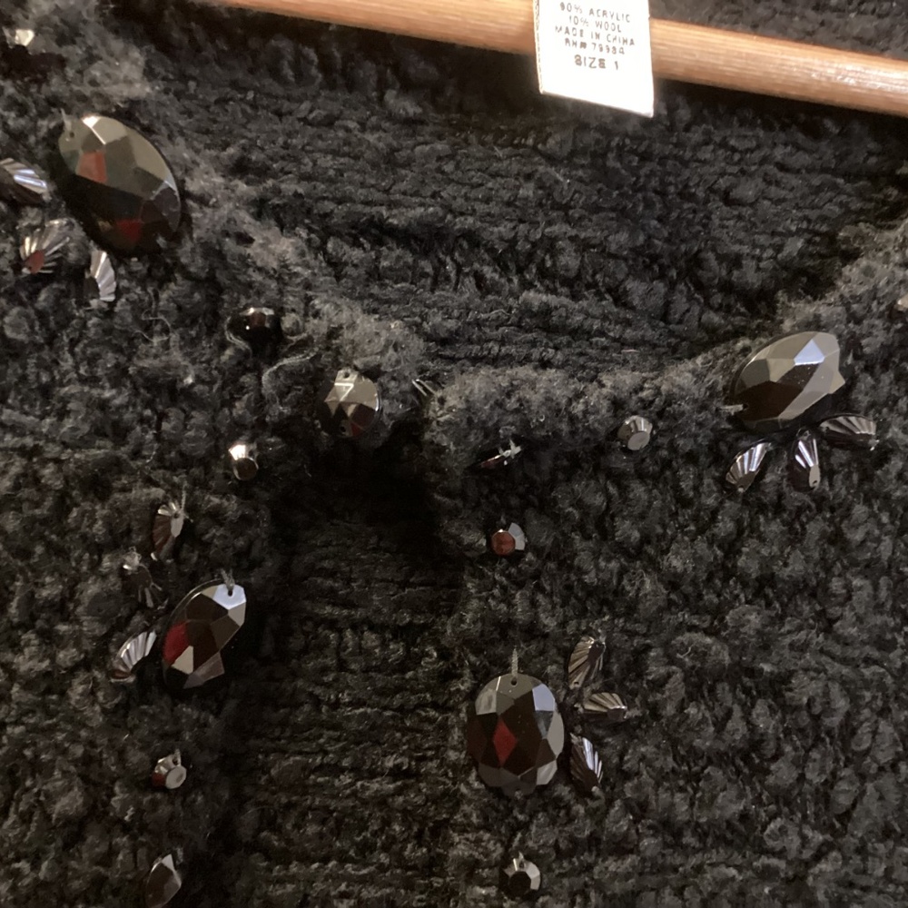 Chico’s Cardigan Sweater Size 1 Black With Embellishments Preppy! Classic! - Picture 15 of 16